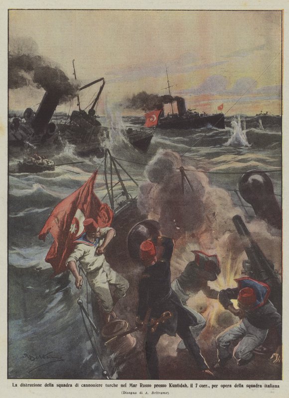 Ødelæggelsen af ​​det tyrkiske våbenhold i Det Røde Hav nær Kunfidah den 7. korr? af Achille Beltrame