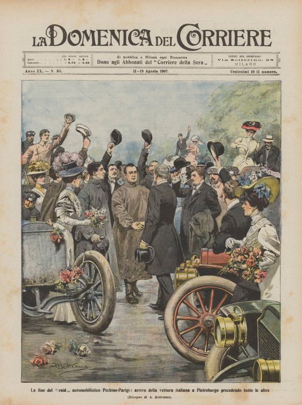 Afslutningen af motorløbet fra Peking til Paris, den italienske bils ankomst til Sankt Petersborg? af Achille Beltrame