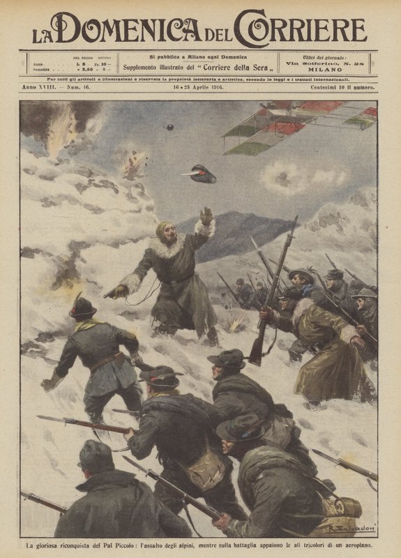 Den herlige generobring af Pal Piccolo, angrebet fra de alpine tropper, mens de dukker op i slaget? af Achille Beltrame