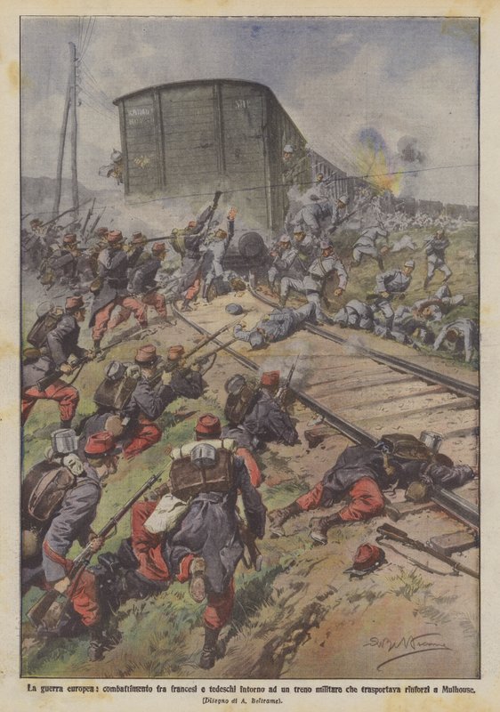 Den europæiske krig, kampe mellem franskmændene og tyskerne omkring et militærtog som? af Achille Beltrame
