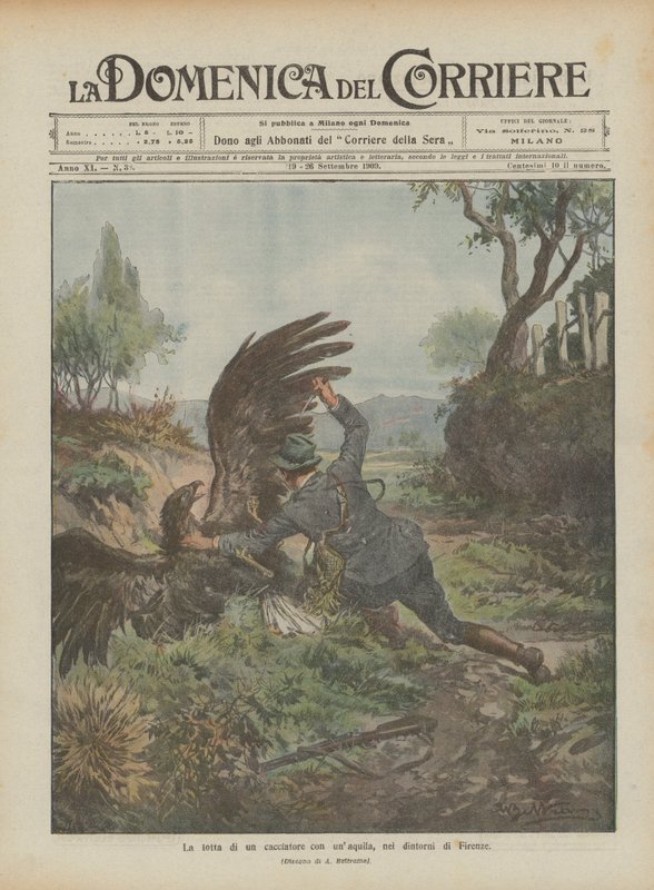 En jægers kamp med en ørn i udkanten af Firenze af Achille Beltrame