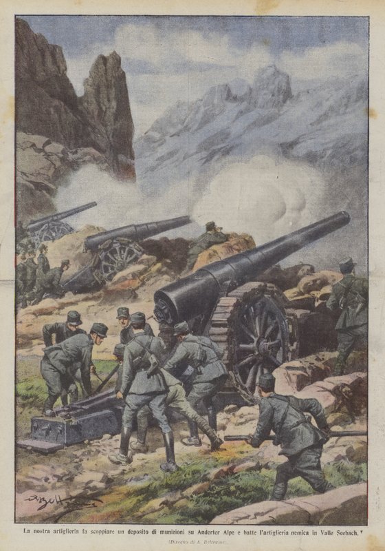 Sprænger vores artilleri et ammunitionslager på Anderter Alpe i luften og slår artilleriet? af Achille Beltrame