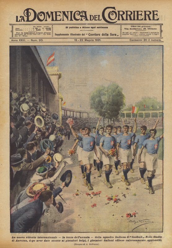 Den nye internationale sejr, årets tredje, for det italienske fodboldhold af Achille Beltrame