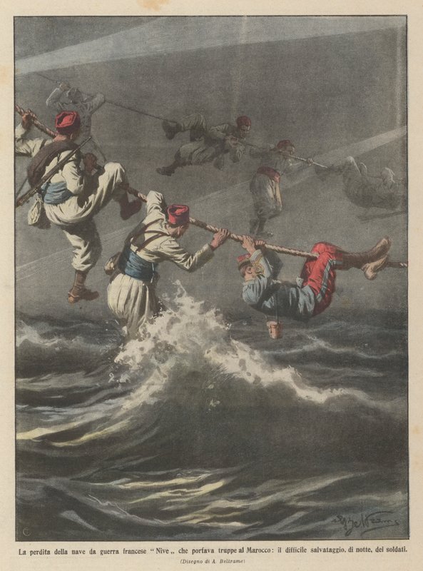 Tabet af det franske krigsskib Nive, der transporterede tropper til Marokko? af Achille Beltrame