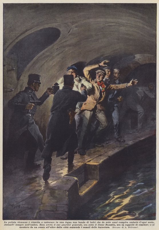 Formåede det wienerpoliti at fange en bande tyve i en kloak, der har eksisteret i syv år? af Achille Beltrame