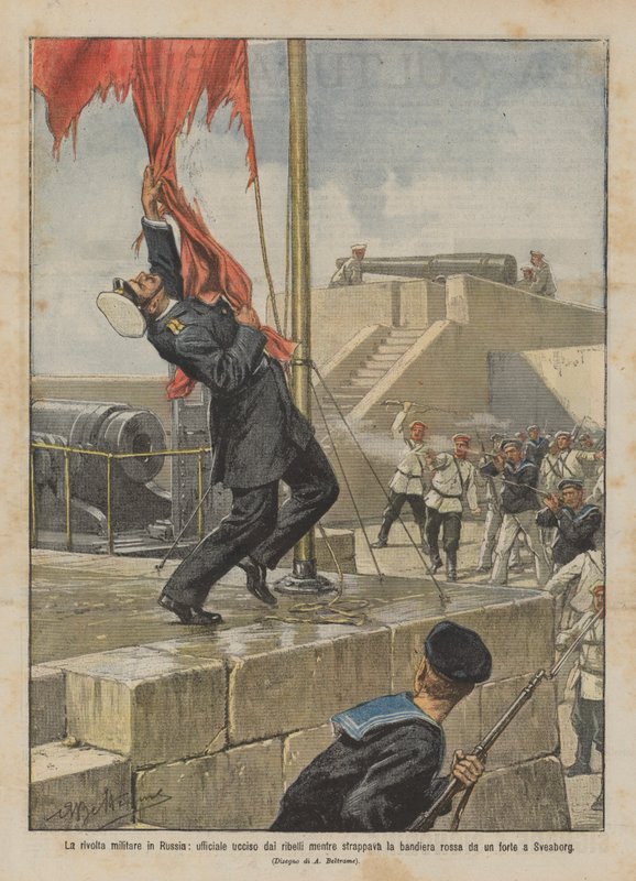 Militæroprør i Rusland, officer dræbt af oprørere, mens han rev det røde flag op ? af Achille Beltrame