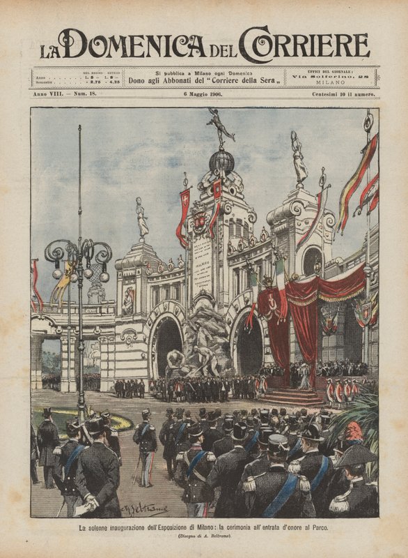 Den højtidelige indvielse af udstillingen i Milano, ceremonien ved indgangen til parken af Achille Beltrame