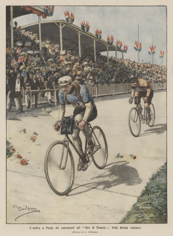 Tour de France-deltagere ankommer til Paris, Petit Breton vinder af Achille Beltrame