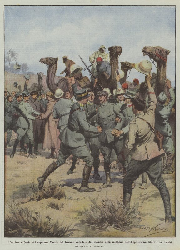 Ankomsten til Zavia af kaptajn Moizo, løjtnant Copelli og medlemmerne af missionen? af Achille Beltrame