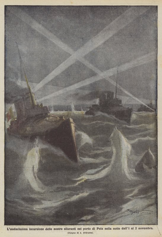 Laudacissima indtrængen af ​​vores torpedoer i havnen i Pula natten fra 1. til 2. november af Achille Beltrame
