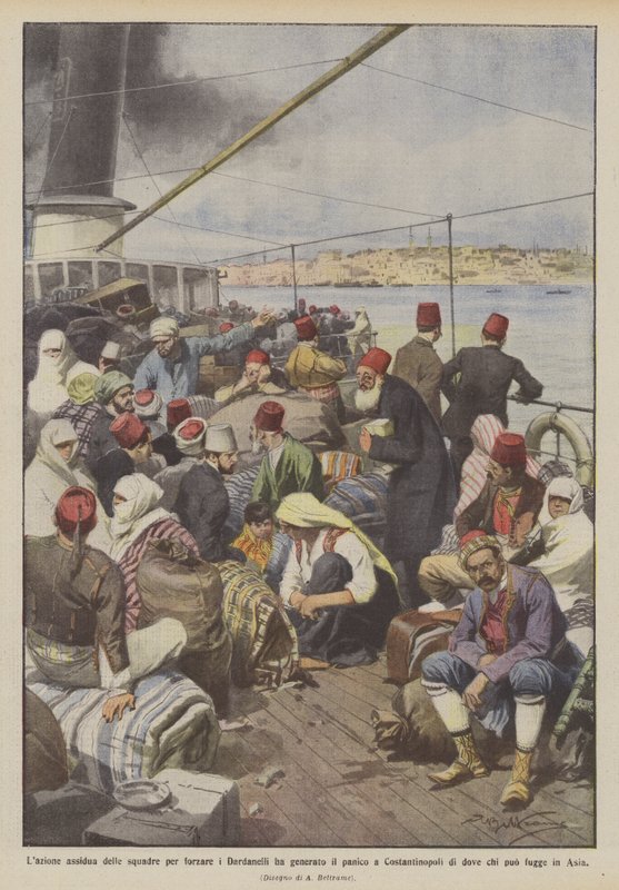 Har holdenes ihærdige handling for at tvinge Dardanellerne skabt panik i Konstantinopel? af Achille Beltrame