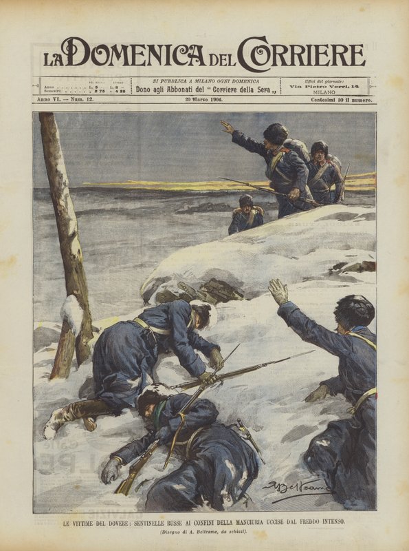 Pligtens ofre, russiske vagtposter ved grænsen til Manchuriet dræbt af den intense kulde af Achille Beltrame