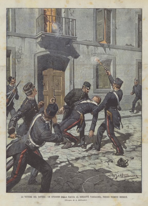 Pligtens ofre, en episode af jagten på Brigante Varsalona i nærheden af Termini Imerese af Achille Beltrame