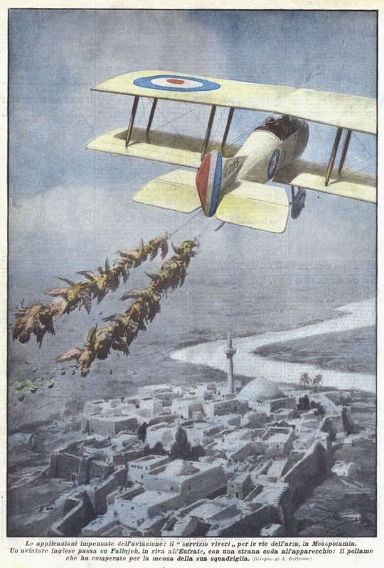 De uventede anvendelser af luftfarten, madservicen til luftvejene, i Mesopotamien af Achille Beltrame