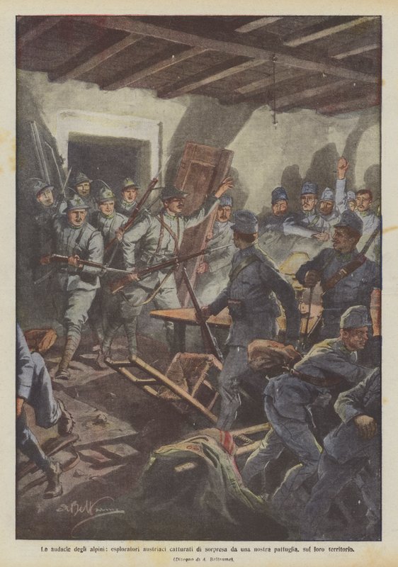 De alpine troppers frækhed, østrigske opdagelsesrejsende overrasket af en af ​​vores patruljer på deres territorium af Achille Beltrame