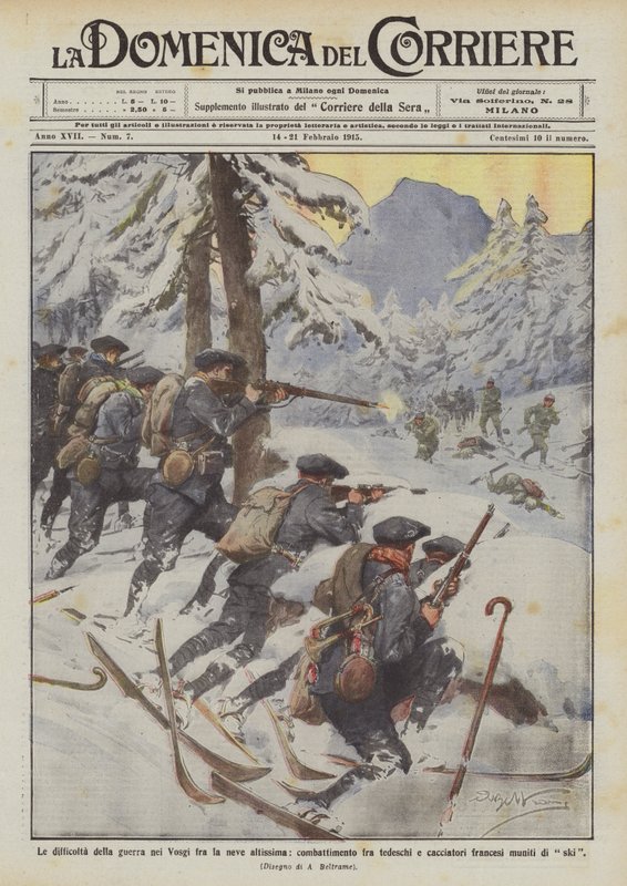 Vanskelighederne ved krigen i Vogeserne i den meget høje sne, kamp mellem tyskere? af Achille Beltrame