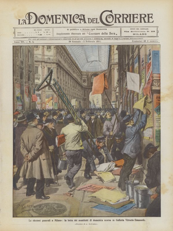 Parlamentsvalget i Milano, kampen om plakaterne i Galleria Vittorio Emanuele i søndags af Achille Beltrame
