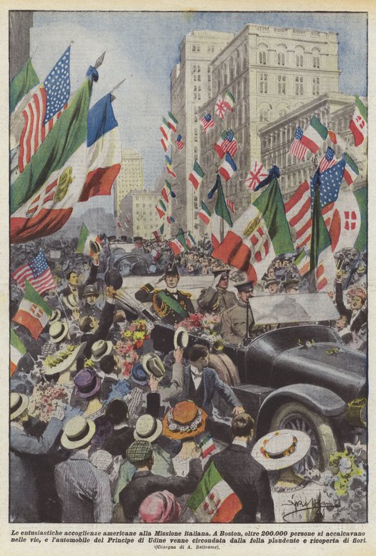 Den entusiastiske amerikaner byder velkommen til den italienske mission af Achille Beltrame