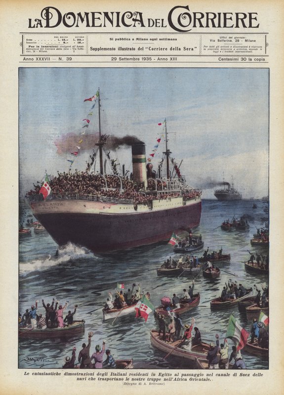 De entusiastiske demonstrationer af italienerne bosat i Egypten ved passagen gennem Suez-kanalen? af Achille Beltrame
