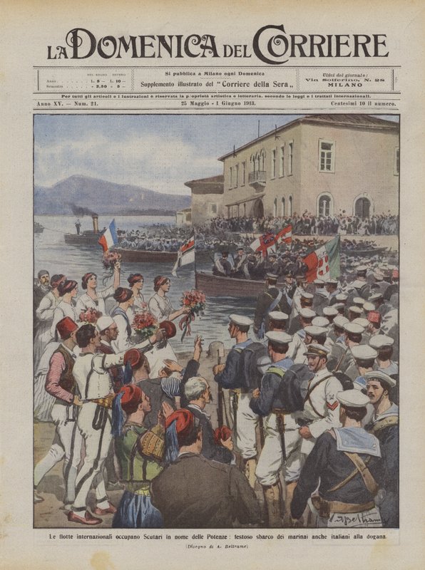Internationale flåder besætter Shkodra i magternes navn, festlig landing af sømænd også ? af Achille Beltrame