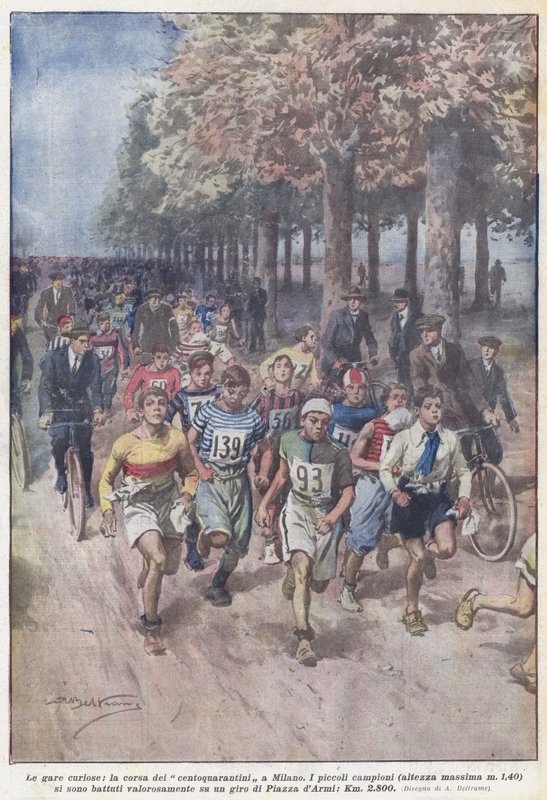 De nysgerrige løb, de hundrede og fyrre løb i Milano af Achille Beltrame
