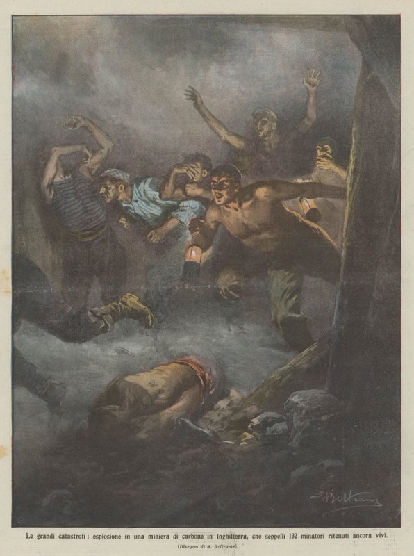 De store katastrofer, eksplosionen i en kulmine i England, der begravede 132 ? af Achille Beltrame