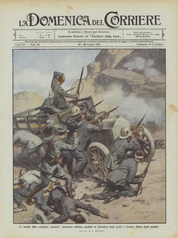 Faldgruberne ved koloniale erobringer, militær lastbil angrebet i Cyrenaica af arabere ? af Achille Beltrame