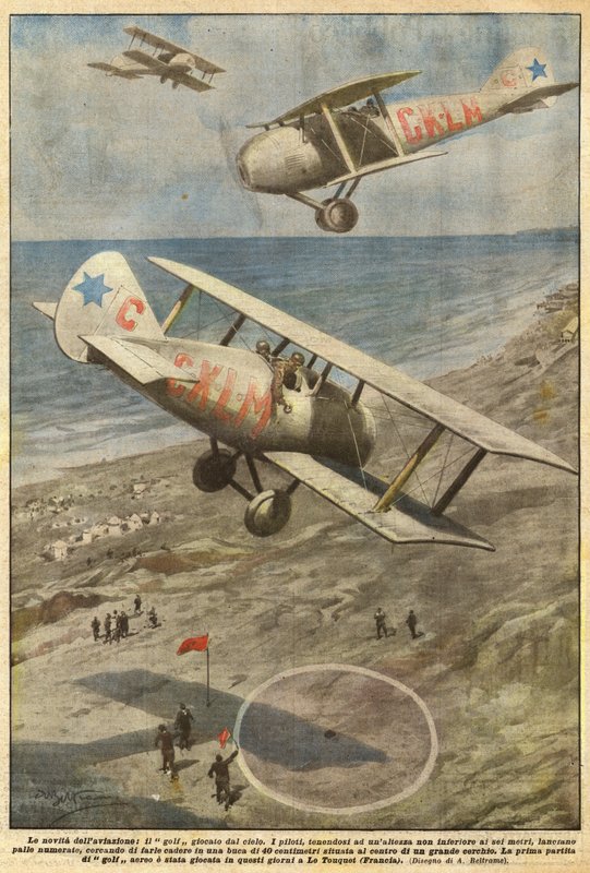 Nyheden om luftfarten, golf spillet fra himlen af Achille Beltrame