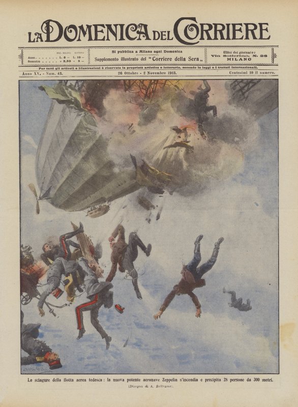 Katastrofer i den tyske luftflåde, det kraftfulde nye Zeppelin-fly synkroniserer og styrter ned? af Achille Beltrame