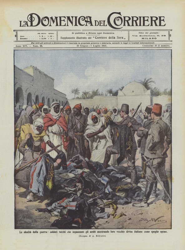 Krigens forræderi, tyrkiske soldater, der bedrager araberne ved at vise dem gamle uniformer? af Achille Beltrame