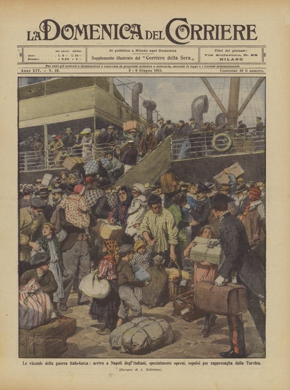 Begivenhederne i den italiensk-tyrkiske krig, ankommer italienere til Napoli, især arbejdere? af Achille Beltrame