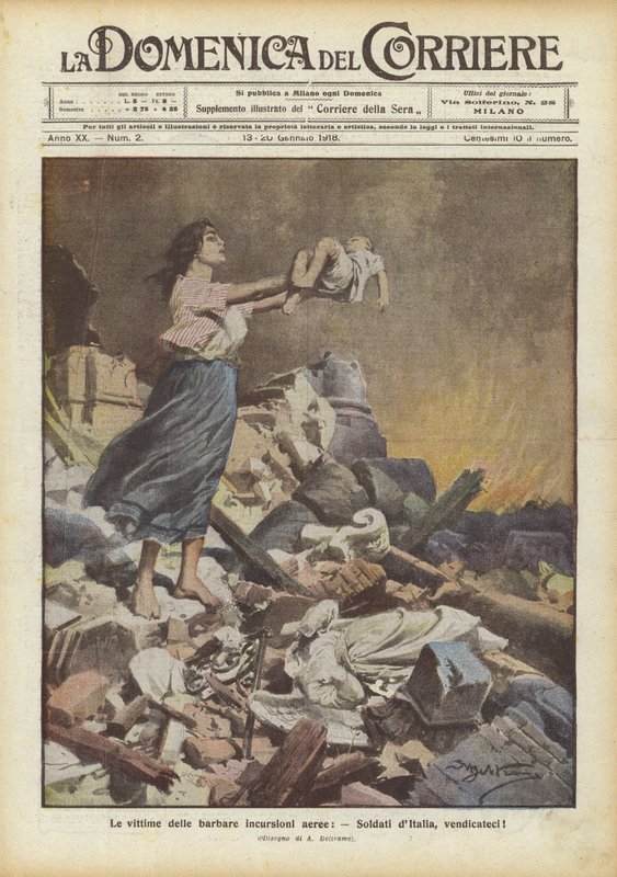 Ofre for barbariske luftangreb, Italiens soldater, hævn os! af Achille Beltrame