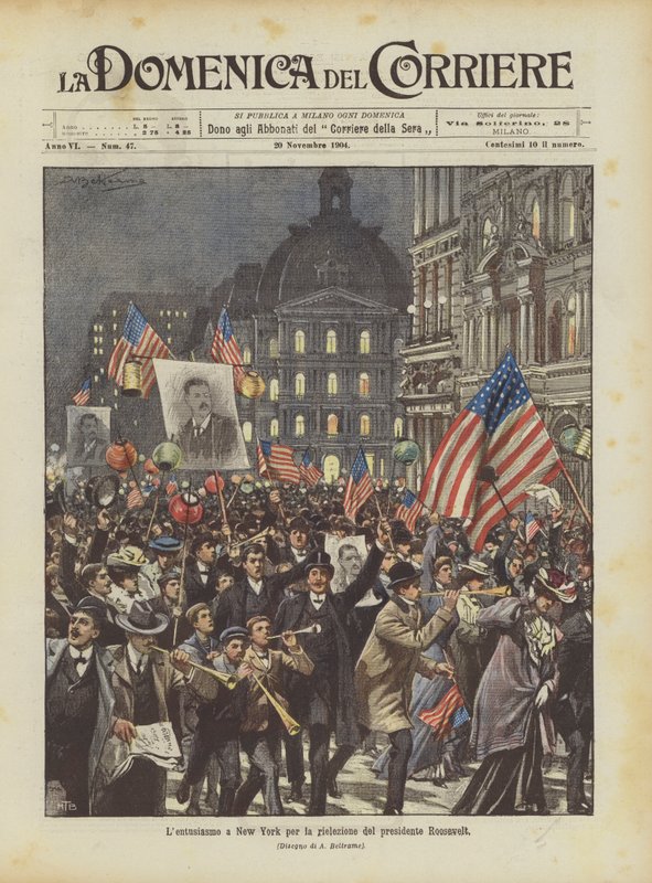 Entusiasmen i New York for genvalget af præsident Roosevelt af Achille Beltrame