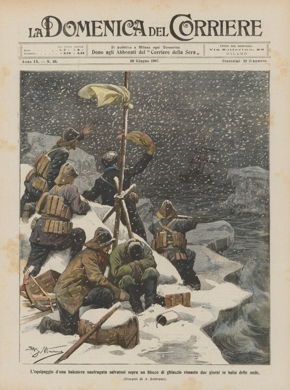 Besætningen på en skibsbruden hvalfanger blev reddet på en isblok, der blev liggende i to dage? af Achille Beltrame