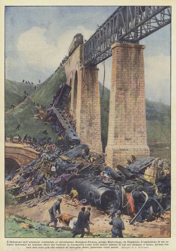 Dagen efter det kommunistiske angreb på ekspres toget Budapest-Wien nær Biatorbagy i Ungarn af Achille Beltrame
