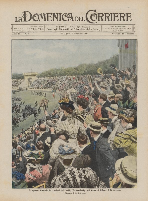 Vinderne af Beijing-Paris-togtet gik triumferende ind i Milano-arenaen den 16. november af Achille Beltrame