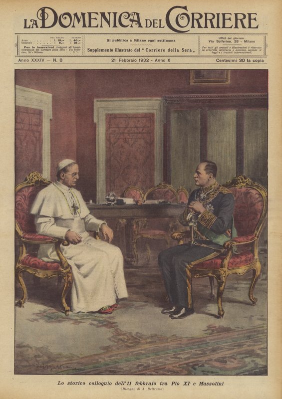 Den historiske samtale den 11. februar mellem Pius XI og Mussolini af Achille Beltrame