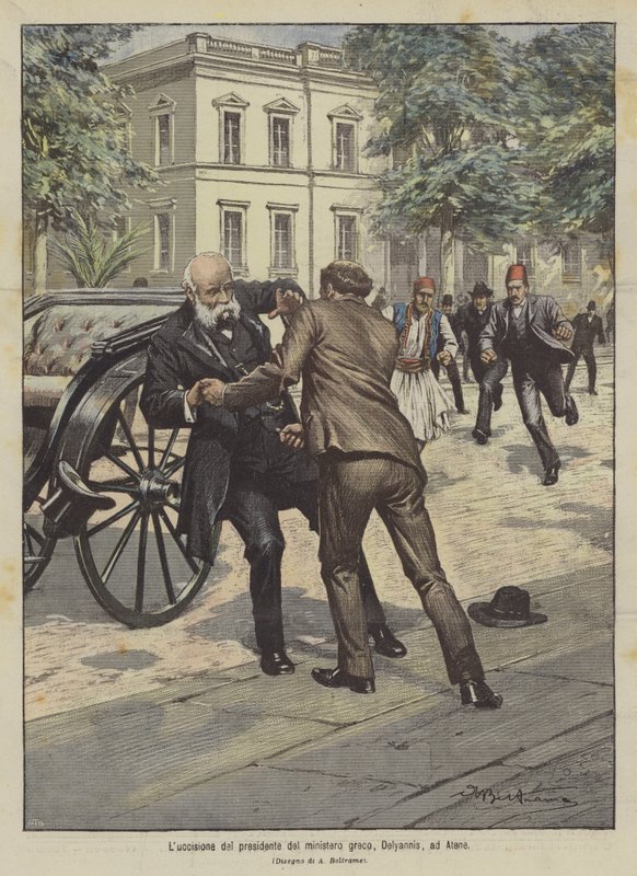 Forestilling af formanden for det græske ministerium, Delyannis, i Athen af Achille Beltrame