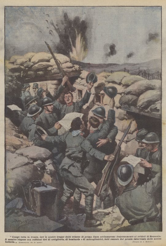 Langs hele fronten jublede vores skyttegravstropper i går? af Achille Beltrame
