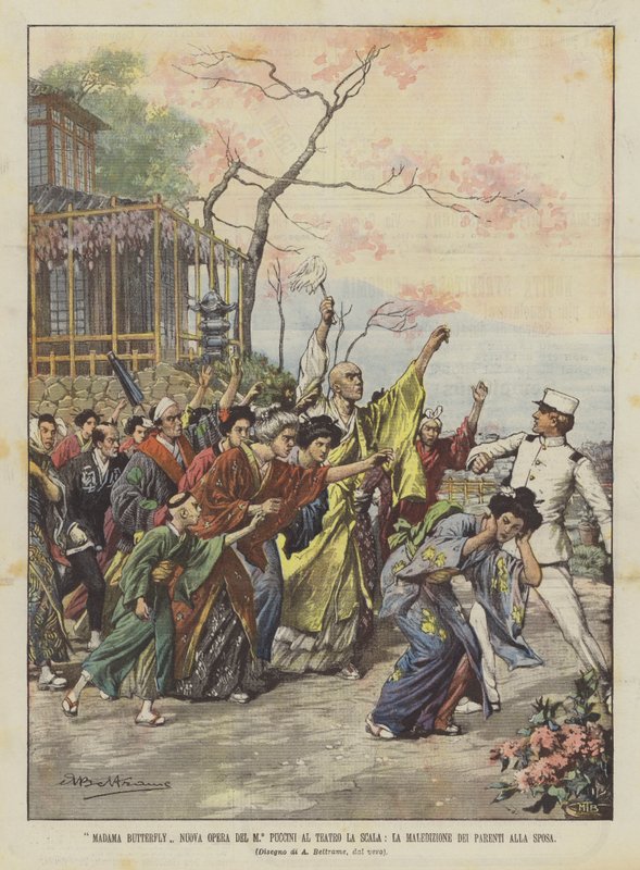 Madama Butterfly New Opera af Maestro Puccini på La Scala Theatre, The Curse of the Relatives of the Bride af Achille Beltrame