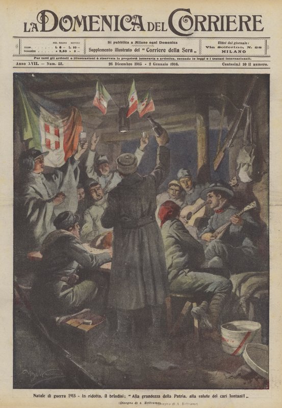 Krigsjulen 1915, Kort sagt skålen, For Fædrelandets Storhed, for fjerne elskedes Sundhed! af Achille Beltrame