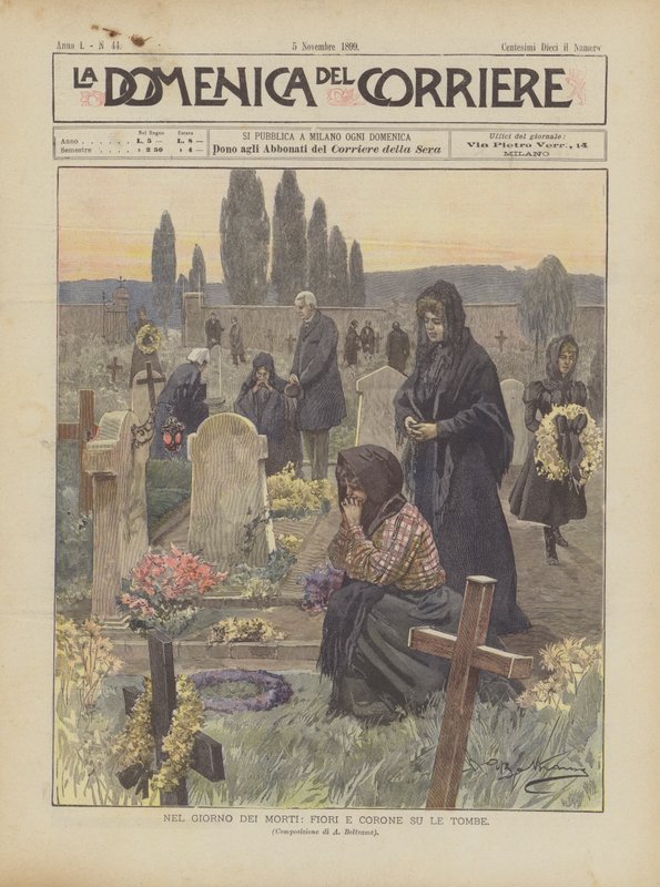 På de dødes dag, blomster og kranse på gravene af Achille Beltrame