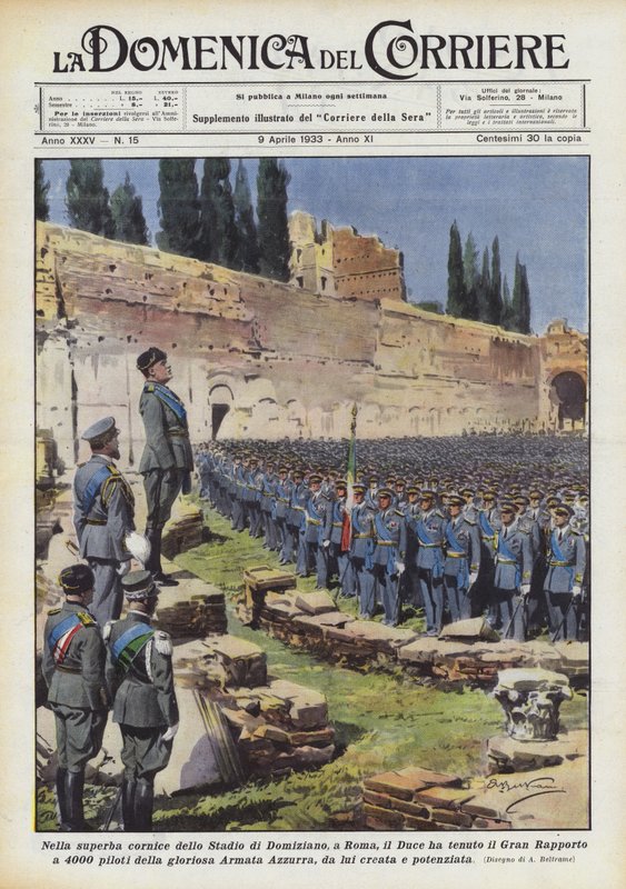 I de fantastiske omgivelser på Domitian Stadium i Rom afholdt Duce den store rapport på 4000? af Achille Beltrame