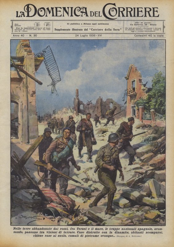 I de lande, der er forladt af de røde, mellem Teruel og havet, rykker de spanske nationale tropper frem? af Achille Beltrame