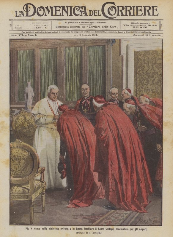 Pius X modtager det hellige kardinalkollegium i det private bibliotek til lykønskninger af Achille Beltrame