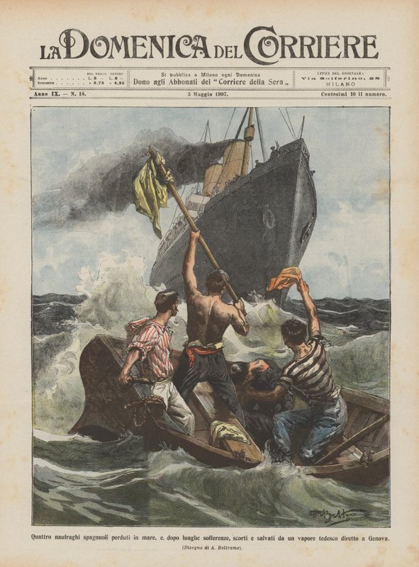 Fire spanske skibbrudne, der var fortabt på havet og efter mange lidelser blev eskorteret og reddet? af Achille Beltrame