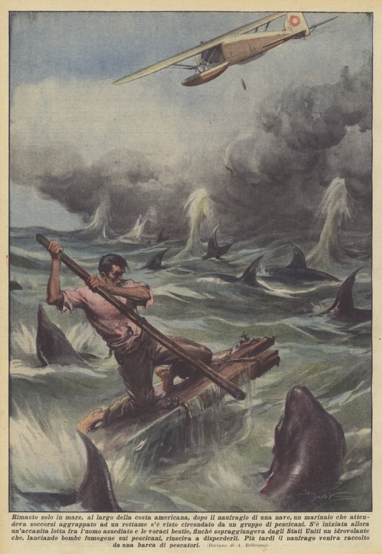 Efterladt alene på havet, ud for den amerikanske kyst, efter et skib forliste? af Achille Beltrame