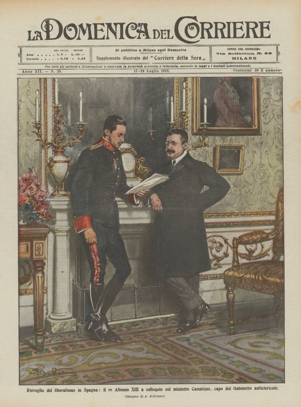Liberalismens opblussen i Spanien, kong Alfonso XIII i forhandlinger med minister Canalejas ? af Achille Beltrame
