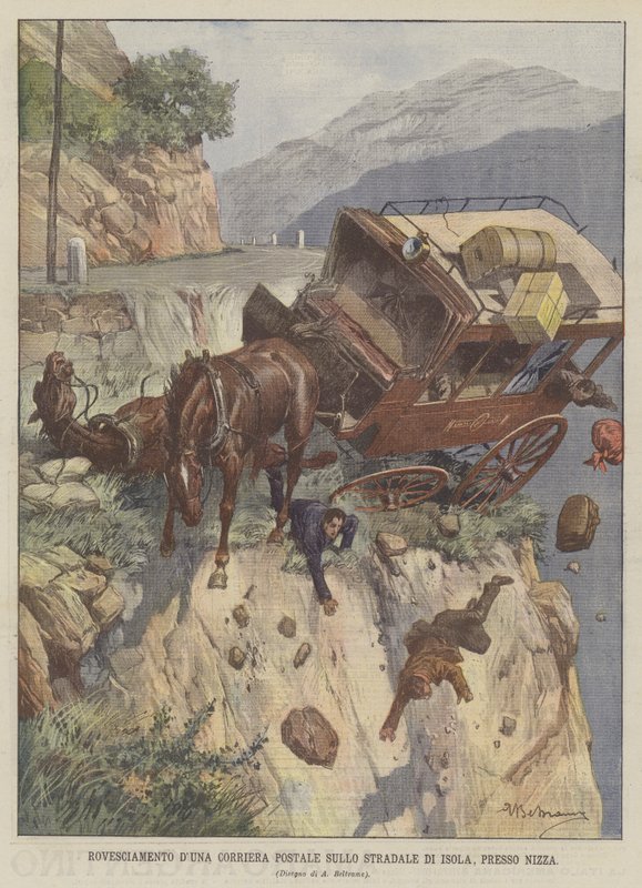 Væltning af en postbus på vejen til Isola, nær Nice af Achille Beltrame