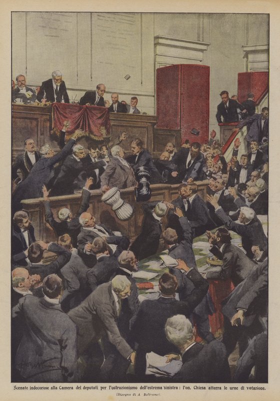 Utrolige scener i Deputeretkammeret for at hindre den yderste venstrefløj, lon? af Achille Beltrame